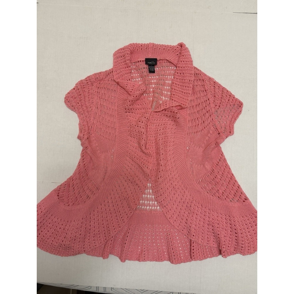 Rue21 pink crotcheted knit top, short‎ sleeve shirt, women's xl